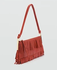 Mango Women's Fringes Detail Large Leather Shoulder Bag