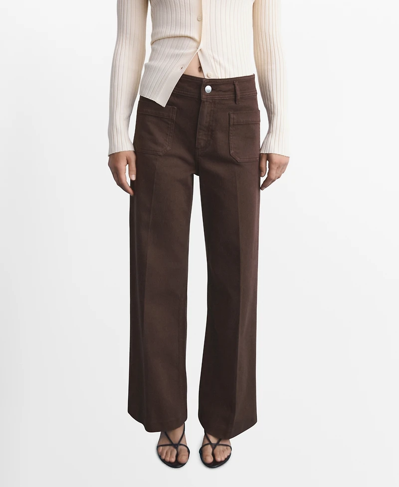 Mango Women's Pockets Wide Leg Jeans