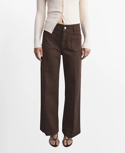 Mango Women's Pockets Wide Leg Jeans