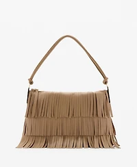 Mango Women's Fringes Detail Large Leather Shoulder Bag