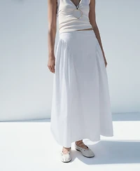 Mango Women's Pleated Midi Cotton Skirt