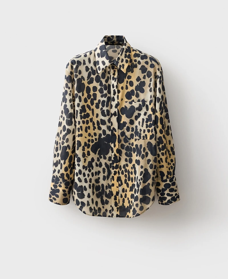 Mango Women's Animal Print Cotton Shirt
