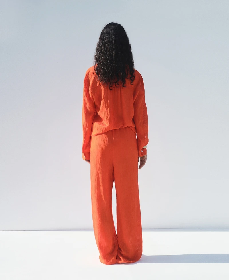 Mango Women's Straight-Leg Crinkled-Effect Pants