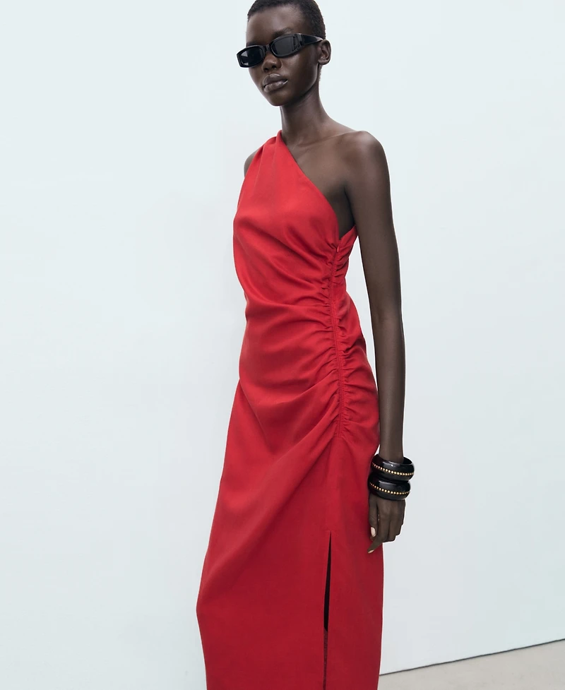 Mango Women's Asymmetrical Neckline Lyocell Dress