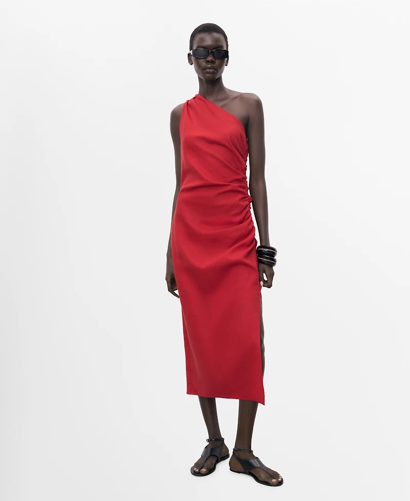Mango Women's Asymmetrical Neckline Lyocell Dress
