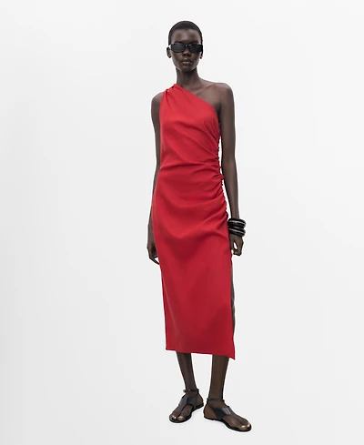 Mango Women's Asymmetrical Neckline Lyocell Dress