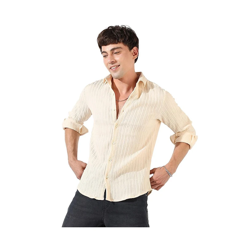 Campus Sutra Men's Textured Regular Fit Casual Shirt