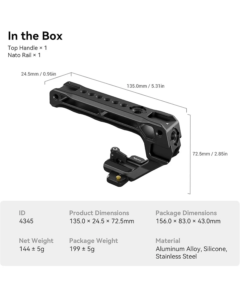 SmallRig 3766 Nato Top Handle with 50mm Low-Profile Rail