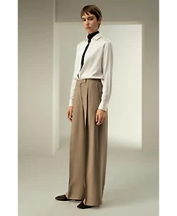 Lilysilk Women's Silk-Wool Pleated Wide-Leg Trousers