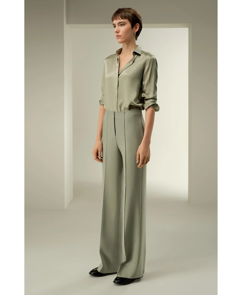 Lilysilk Women's Silk-Wool Twill Flare Pants