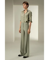 Lilysilk Women's Silk-Wool Twill Flare Pants