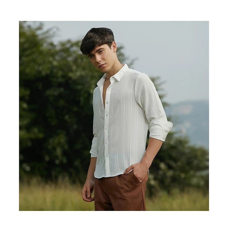 Campus Sutra Men's Ridge-Striped Shirt