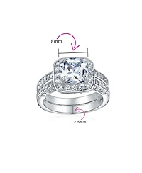 Bling Jewelry 2CT Cushion Cut Cz Promise Ring in Sterling Silver with Three-Sided Double Pave Band