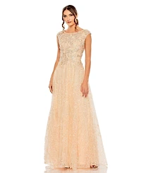 Mac Duggal Women's High Neck Lace Embroidered Detail Gown