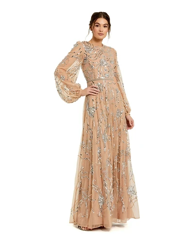Mac Duggal Women's Embellished High Neck Puff Sleeve Gown