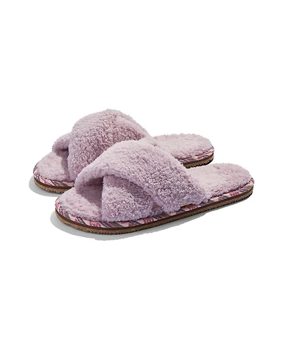 Feelgoodz Women s Equinox Sherpa Cross-Strap Slippers / House Shoes