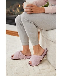 Feelgoodz Women s Equinox Sherpa Cross-Strap Slippers / House Shoes