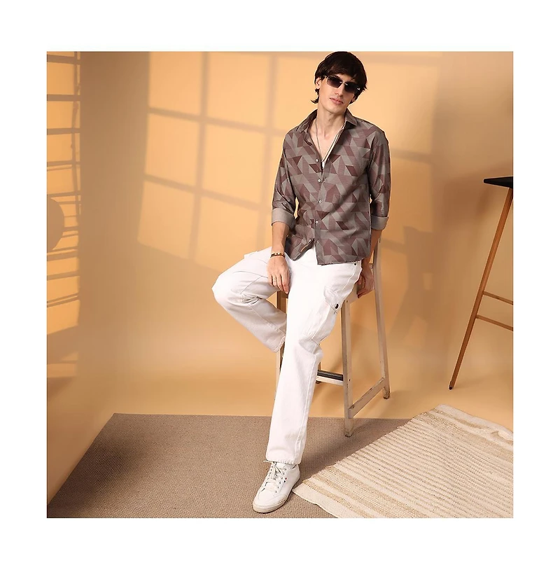 Campus Sutra Men's Geometric Seersucker Shirt