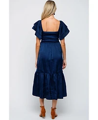 Pinkblush Maternity Navy Satin Flutter Sleeve Midi Dress