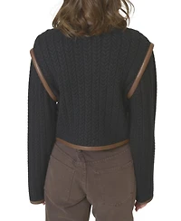 Central Park West Women's Atlas Leather Trim Cable Cardi