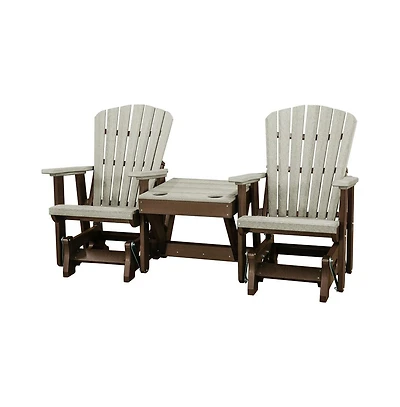 American Furniture Classics Double Glider with Center Table in Weatherwood and Tudor Brown