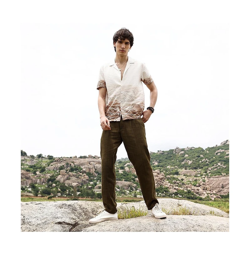 Campus Sutra Men's Ivory White & Tan Brown Desert Ombre Shirt