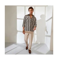 Campus Sutra Men's Taupe Brown & Sepia Brown Multitrack Striped Oversized Shirt
