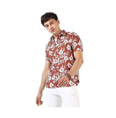Campus Sutra Men's Brown Printed Regular Fit Casual Shirt