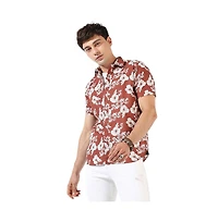 Campus Sutra Men's Brown Printed Regular Fit Casual Shirt
