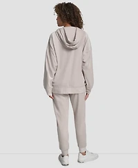 Dkny Women's Platinum Velour Rhinestone Logo Full-Zip Hoodie