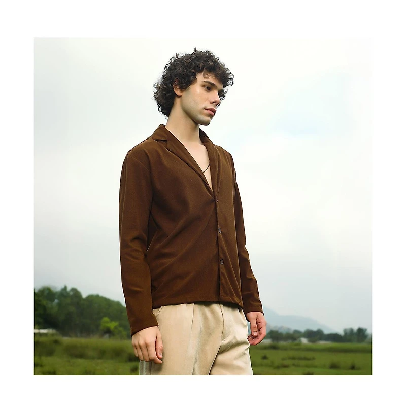 Campus Sutra Men's Chocolate Brown Ribbed Oversized Shirt