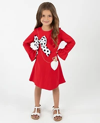 Rare Editions Little Girls Interlock Dress with Polka-Dot Statement Bow