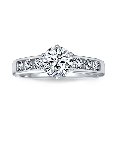 Bling Jewelry Classic 4CT Cz Round 6-Prong Solitaire Promise Ring .925 Sterling Silver Cubic Zirconia Pave Band