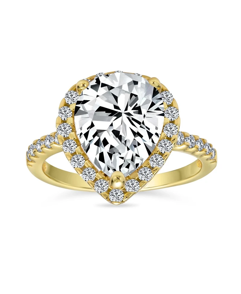 Bling Jewelry 7CT Pear Halo Cz Solitaire Teardrop Cocktail Statement Ring Sterling Silver