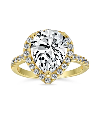 Bling Jewelry 7CT Pear Halo Cz Solitaire Teardrop Cocktail Statement Ring Sterling Silver
