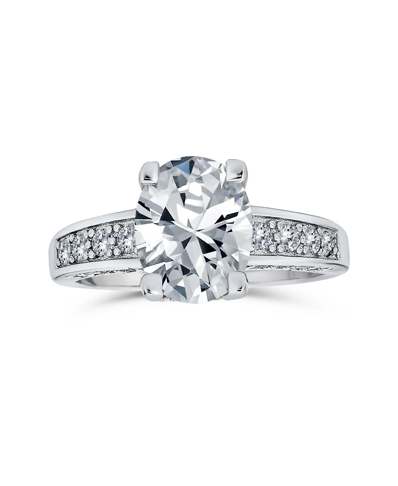 Bling Jewelry Classic Sterling Silver 2CT Cz Oval Solitaire Promise Ring Cubic Zirconia Band