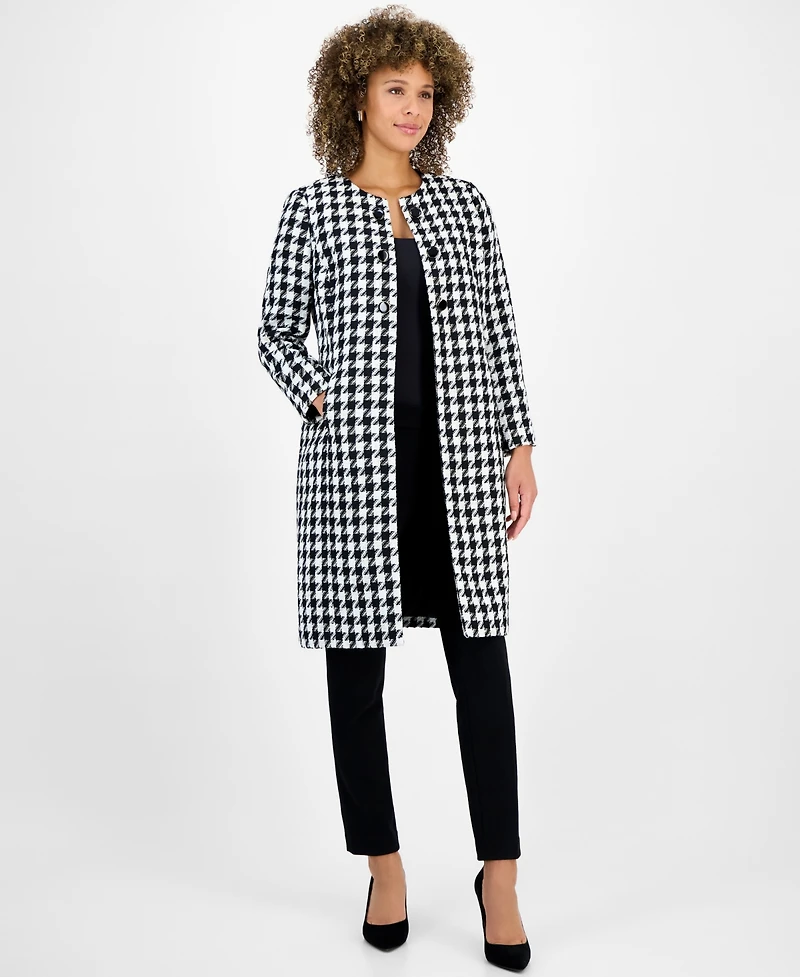 Kasper Petite Houndstooth Open-Front Long-Sleeve Topper