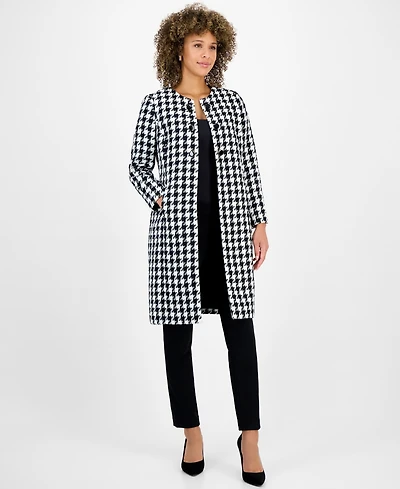 Kasper Petite Houndstooth Open-Front Long-Sleeve Topper