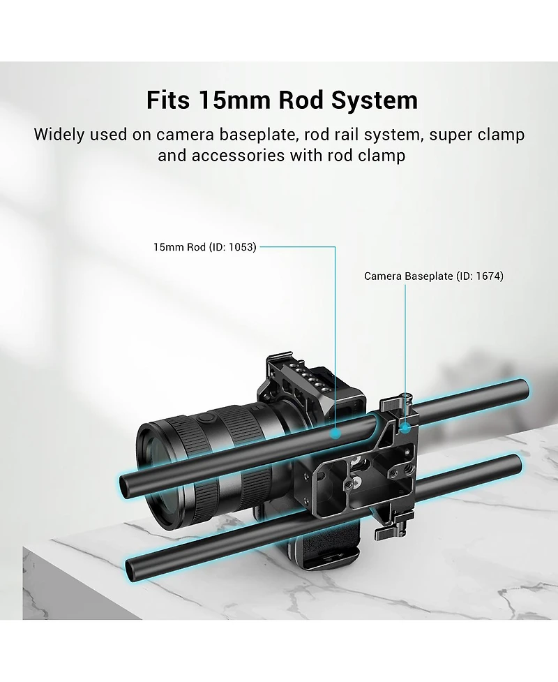 SmallRig 15mm Black Aluminum Alloy Rod Pair, M12 Thread, 12"