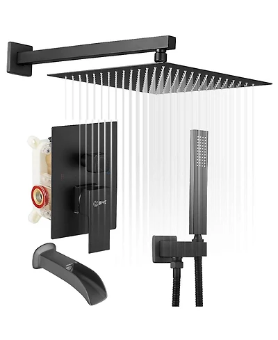 3-Spray Patterns With 2.5 Gpm 10 in. Showerhead Wall Mounted Dual Shower Heads Valve Matte Black