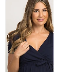 PinkBlush Navy Blue Solid Hi-Low Maternity Wrap Dress