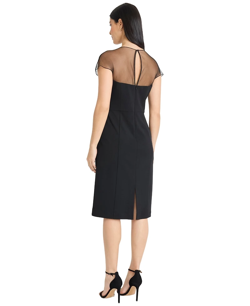 Maggy London Women's Mesh Shoulder Detail Midi Dress