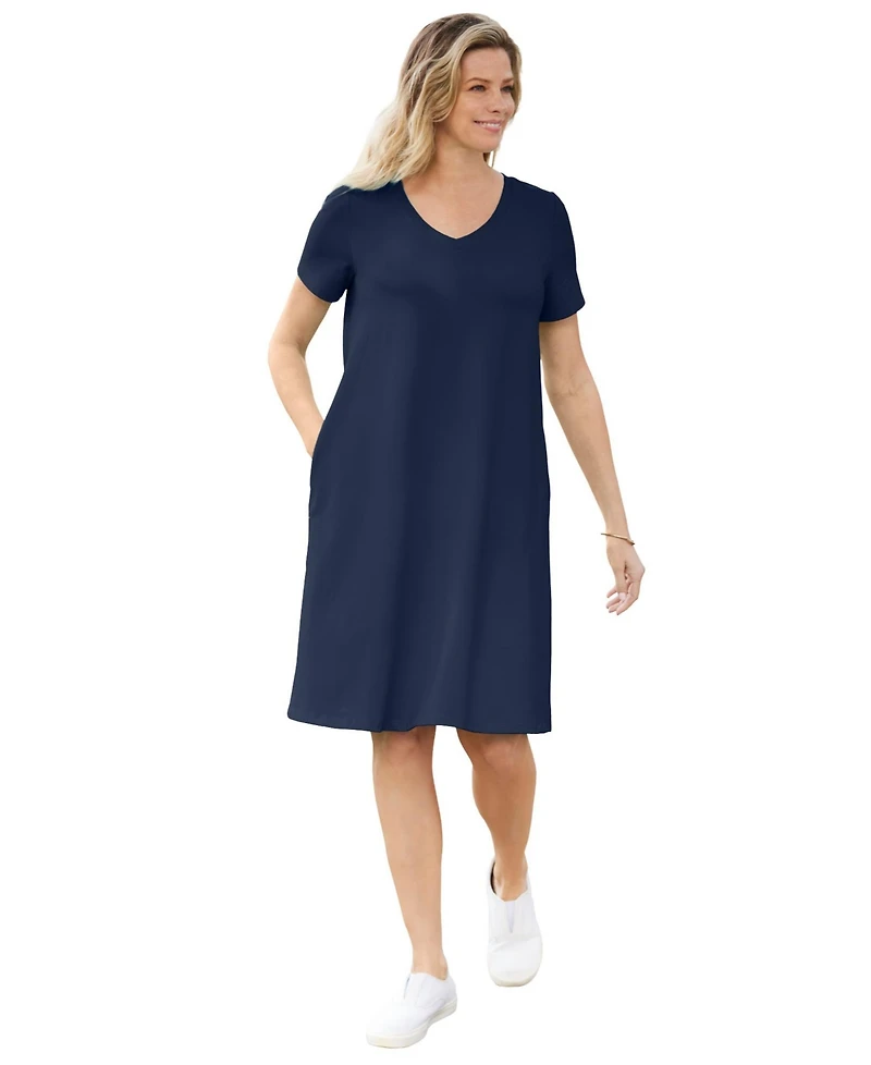 Woman Within Plus Perfect Short-Sleeve V-Neck Tee Dress
