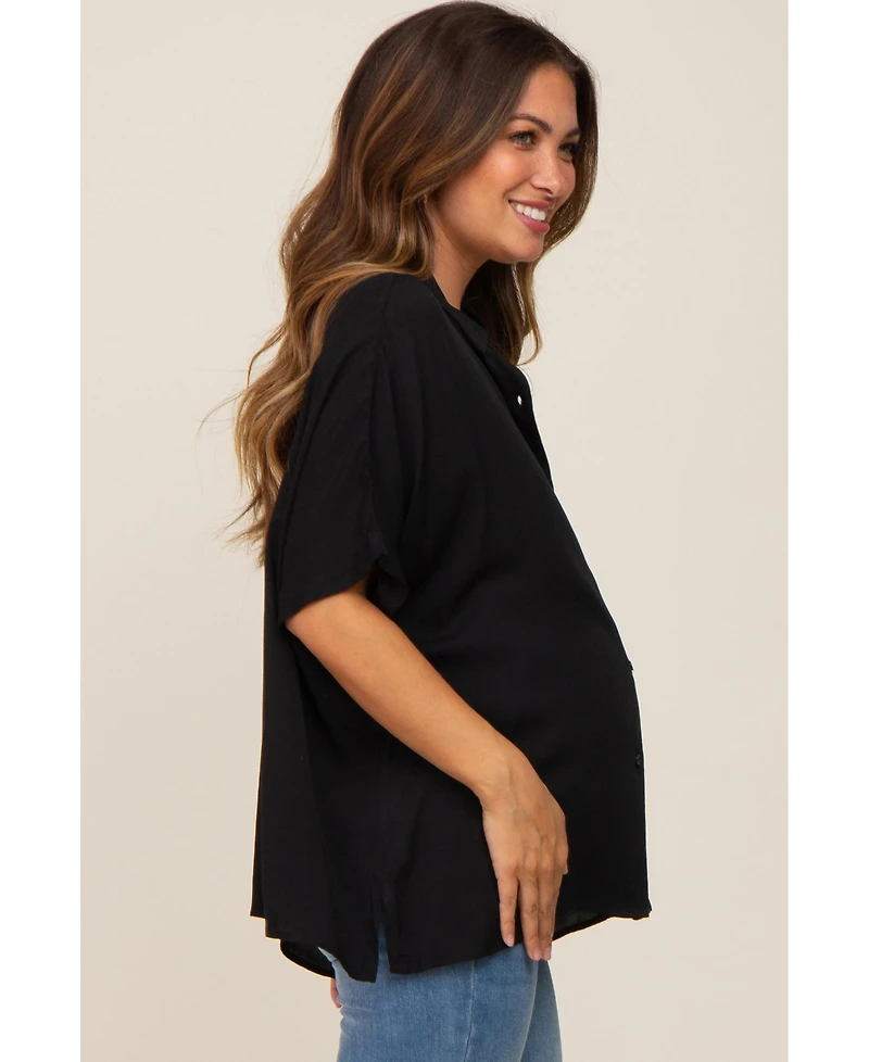 Pinkblush Maternity Black Button Up Dolman Short Sleeve Top