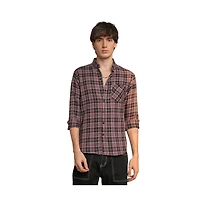 Campus Sutra Men's Mauve Tartan Plaid Shirt