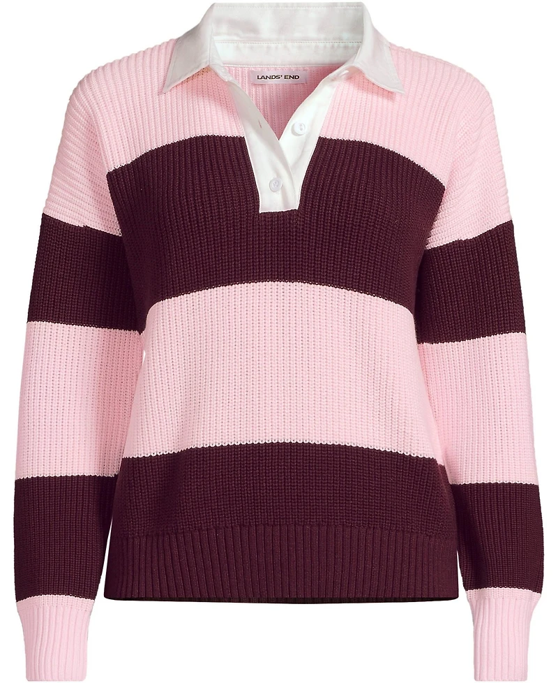 Lands' End Plus Drifter Rugby with Woven Collar Sweater