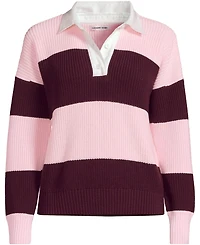 Lands' End Plus Drifter Rugby with Woven Collar Sweater