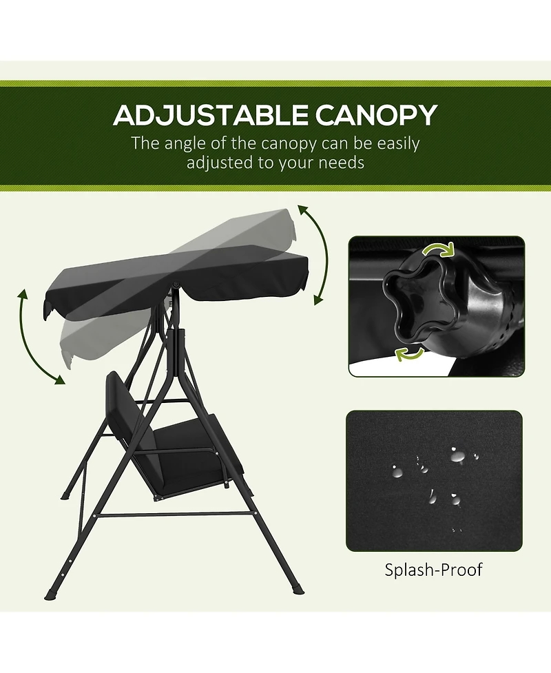 Flynama Outsunny 3-Person Patio Swing Chair with Adjustable Canopy