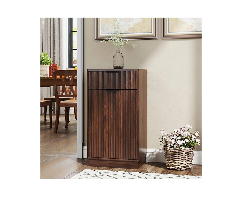 Casainc 10-Gallon Woodgrain Tilt-Out Trash Can Cabinet with Wave-Textured Drawer & Pull-Out Bin