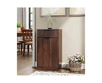 Casainc 10-Gallon Woodgrain Tilt-Out Trash Can Cabinet with Wave-Textured Drawer & Pull-Out Bin